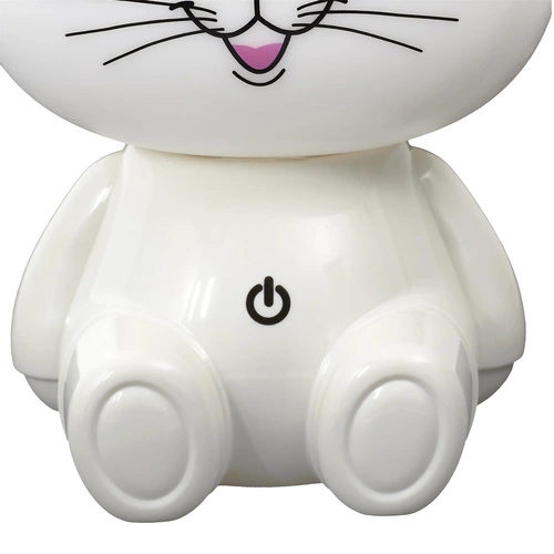 Lampka nocna LED Kot Intesi biała do pokoju dziecięcego z regulacją światła i portem USB