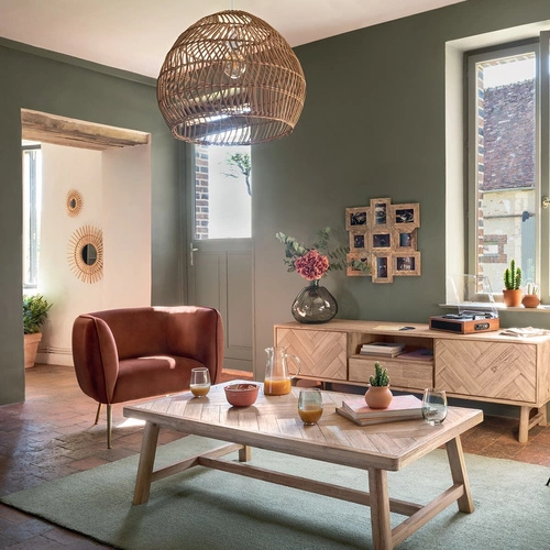 Stolik kawowy drewniany Aeris 130x70 cm prostokątny skandynawski do salonu Atmosphera