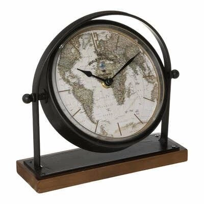 Zegar stojący Flavia czarny 20 cm cichy mechanizm retro do gabinetu z mapą świata Atmosphera
