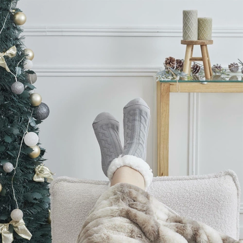 Skarpetki antypoślizgowe Intesi szare z tłoczonym wzorem, nowoczesne i ciepłe, rozmiar 39-42