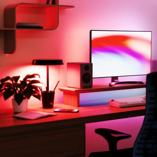 Lampka nocna Cup Smart Umbra czarna nowoczesna LED RGB z bluetooth do sypialni i na biurko