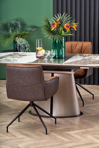 Stół rozkładany do jadalni Bonnel nowoczesny beżowy marmur owalny 160-200 cm Intesi