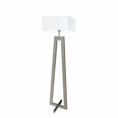 Lampa podłogowa JAWA biała z abażurem skandynawska drewniana do salonu i sypialni Lysne