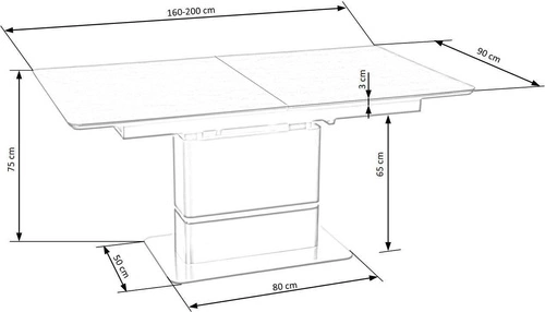 Stół rozkładany do jadalni Martini nowoczesny szklany szary blat czarna noga 160–200 cm