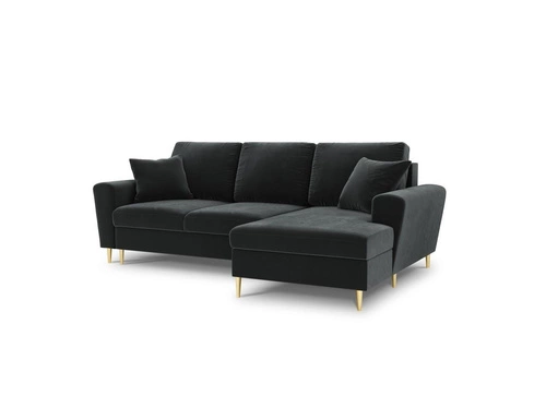 Narożnik z funkcją spania Moghan Dark Grey Velvet Prawostronna kolor nóg złoty