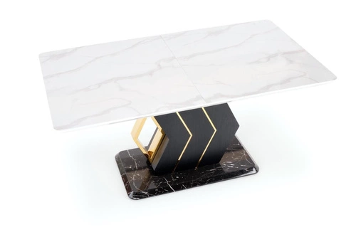 Stół rozkładany Wireno biały marmur nowoczesny do jadalni i salonu na jednej nodze 160-200 cm