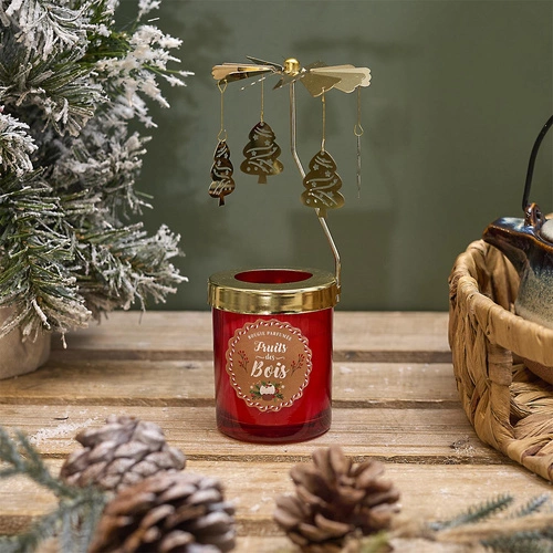 Świąteczna świeca zapachowa z karuzelą Intesi czerwona dekoracja bożonarodzeniowa na stół