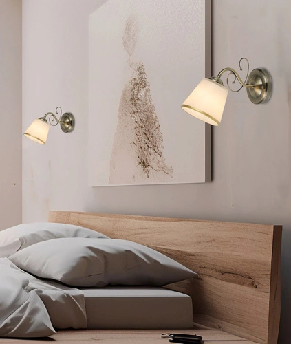 Kinkiet Losanna lampa patynowy 1x40W E14  klosz biały z obwódką