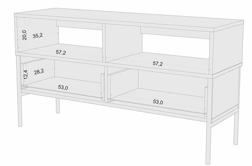Szafka RTV glamour Polka 120 cm niebieska drewniana na złotych nogach do salonu SKANDICA