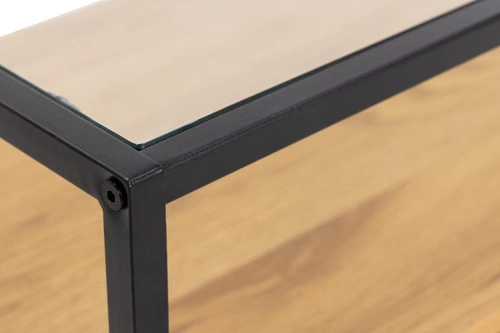 Szafka RTV Randolf nowoczesna szklana z dębem 120 cm stojąca do salonu Actona