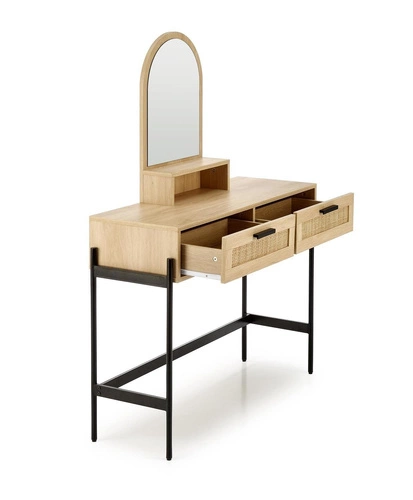 Toaletka kosmetyczna boho Makar z lustrem i szufladami do sypialni, naturalna i czarna