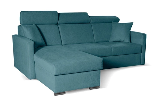 Narożnik z funkcją spania Mils morski do salonu nowoczesny z pojemnikiem Intesi