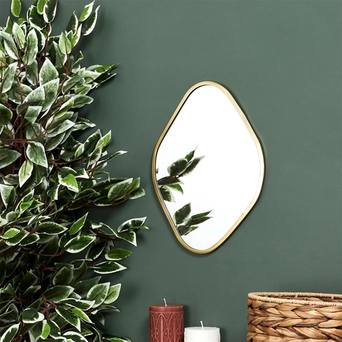 Lustro do przedpokoju Arcilla romb w złotej ramie wiszące nowoczesne Intesi 34x25 cm