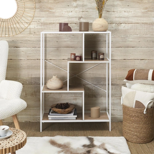 Regał na książki do salonu Rack M biały nowoczesny loftowy metalowy 80 cm Intesi