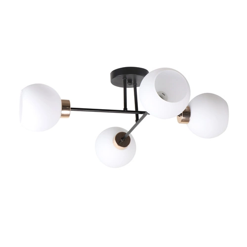 Lampa sufitowa Amanda czarny+złoty 4x40  E27 klosz biały