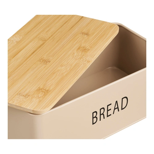 Zestaw chlebak z 3 pojemnikami Tula beżowy metal bambusowy do kuchni