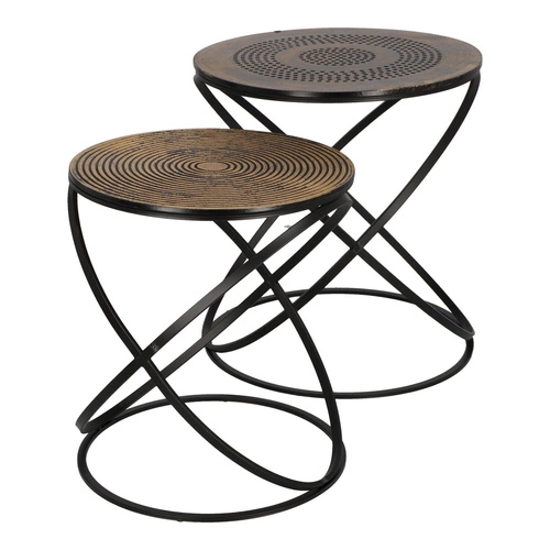 Zestaw 2 okrągłych stolików kawowych Etnik loft złoty czarny do salonu Atmosphera