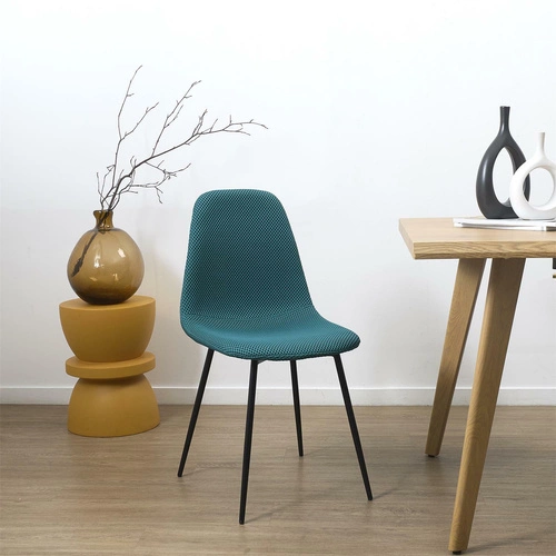 Krzesło tapicerowane Pori turkusowe do jadalni i kuchni nowoczesne na czarnych metalowych nogach
