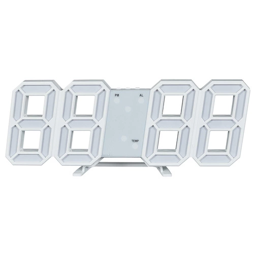 Nowoczesny zegar budzik cyfrowy LED Intesi biały do sypialni na szafkę nocną