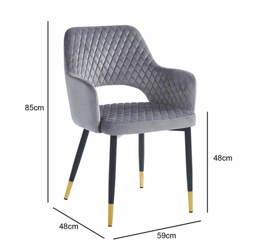 Krzesło do jadalni Olivia Intesi tapicerowane welur szare z podłokietnikami glamour