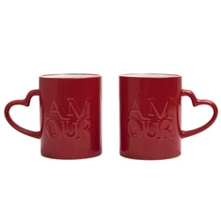 Zestaw 2 kubków ceramicznych Amour Intesi 300ml czerwony do kawy i herbaty na prezent