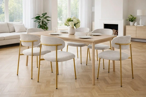 Krzesło Nola beżowe welurowe na złotych nogach do jadalni i salonu