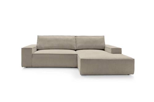 Narożnik z funkcją spania prawy sztruksowy Molde M do salonu beżowy z pojemnikiem