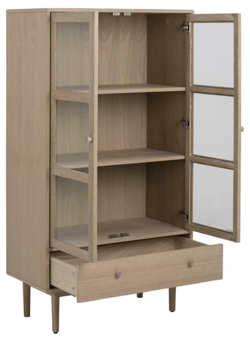 Nowoczesna witryna na książki do salonu Aston dąb bielony przeszklona z szufladą 80 cm