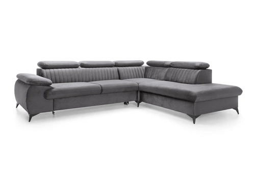 Narożnik z funkcją spania Lund L prawy szary nowoczesny do salonu z pojemnikiem