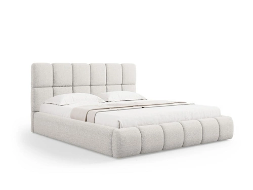 Łóżko tapicerowane Bellis 200x200 jasnoszare z pojemnikiem nowoczesne do sypialni