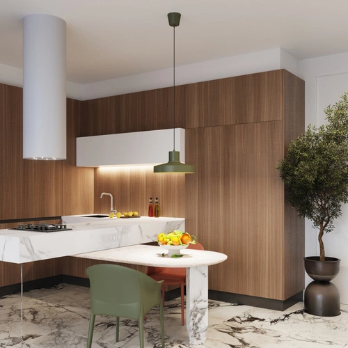 Nowoczesna lampa wisząca BILO zielona oliwka metalowa do salonu i kuchni 35 cm