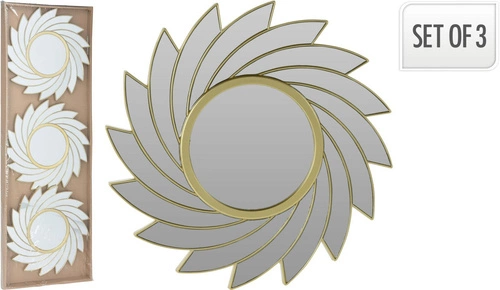 Zestaw 3 luster dekoracyjnych Rowley okrągłych w złotej ramie do przedpokoju na ścianę