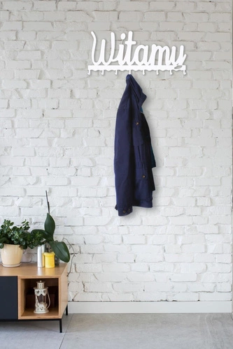 Wieszak ścienny do przedpokoju biały nowoczesny metalowy Witamy Intesi 8 haczyków