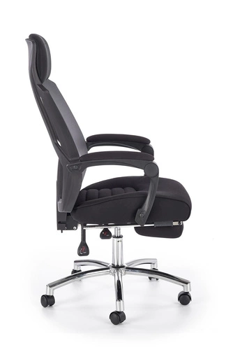 Fotel biurowy ergonomiczny Mande czarny z podnóżkiem i siatkowym oparciem do biura