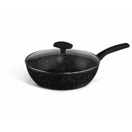 Patelnia aluminiowa z pokrywką kuta 28    cm czarna