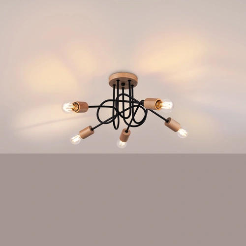 Żyrandol EMBER 5 czarny drewniany nowoczesny do salonu i jadalni SOLLUX LIGHTING