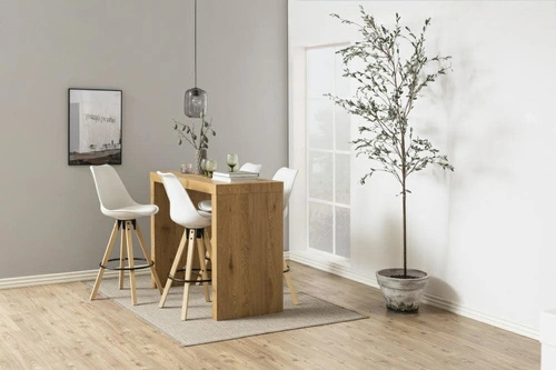 Hoker Dima Actona biały z oparciem, drewniane nogi, nowoczesny do kuchni i wyspy 75 cm