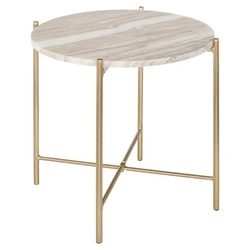Stolik kawowy Mesta okrągły 42 cm marmurowy glamour złoty