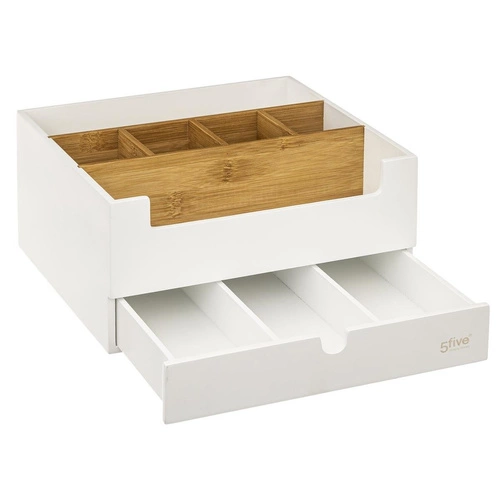 Organizer na kosmetyki Natureo bambusowy z szufladą i przegródkami biały do łazienki 5five