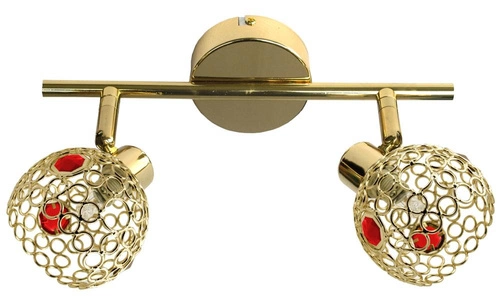 Lampa sufitowa glamour Aron CANDELLUX złota z czerwonym kryształem do salonu 2-punktowa