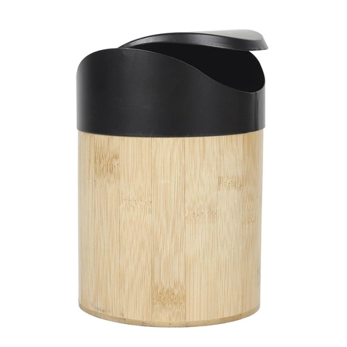 Intesi Mini kosz na śmieci do łazienki i kuchni bambusowy czarny obrotowy 1L