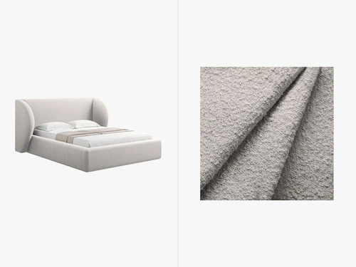 Łóżko do sypialni Miley II szare boucle 180x200 z pojemnikiem nowoczesne glamour