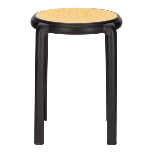 Stołek Zula czarny Intesi do kuchni i na balkon, boho, plastikowy, łatwe czyszczenie, sztaplowany