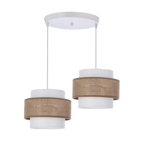 Lampa wisząca Juta biały talerz 2x40W E27 abażur biały+beżowy