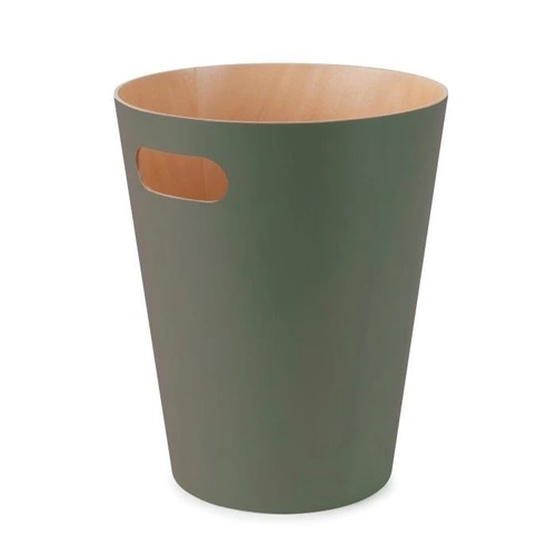 Kosz na śmieci drewniany Umbra Woodrow zielony matowy do biura lub gabinetu 7,5l