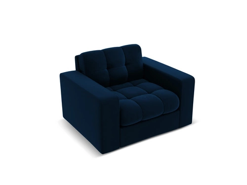 Fotel wypoczynkowy Justin Royal Blue Velvet do salonu welur glamour z podłokietnikami niebieski