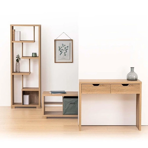 Bivoak nowoczesna konsola z efektem drewna i 2 szufladami do przedpokoju lub sypialni 100 cm