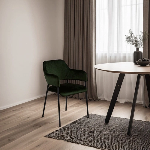 Krzesło do jadalni tapicerowane Lima Actona welurowe zielone z podłokietnikami łatwe czyszczenie