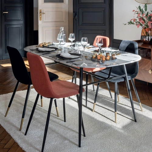 Stół do jadalni Roxas nowoczesny biały marmur na czarnych nogach 160x90 cm Atmosphera