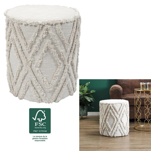 Pufa Mirage beżowa okrągła tapicerowana boho do salonu i sypialni Intesi 41 cm